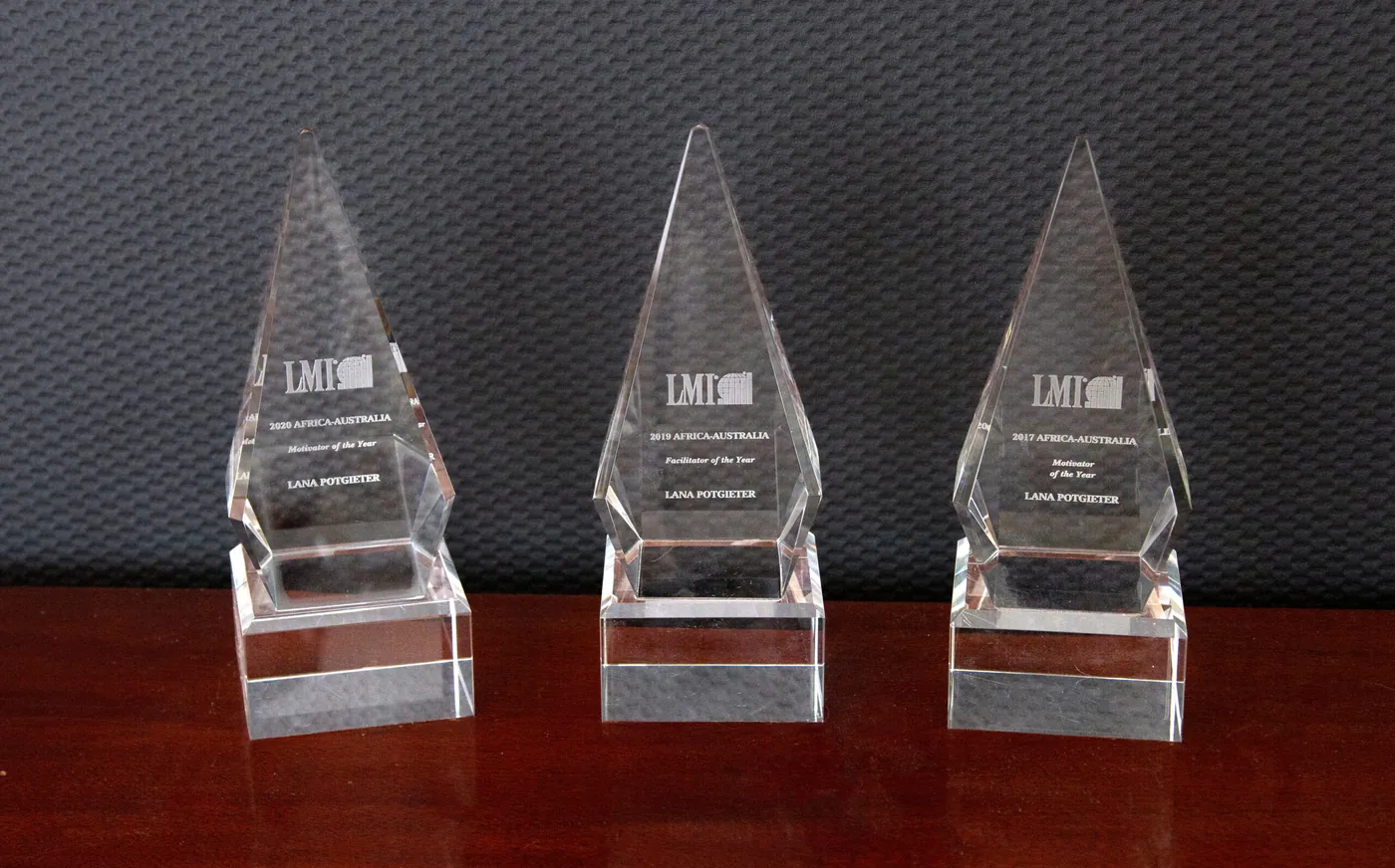 Lana Potgieter's LMI award trophies